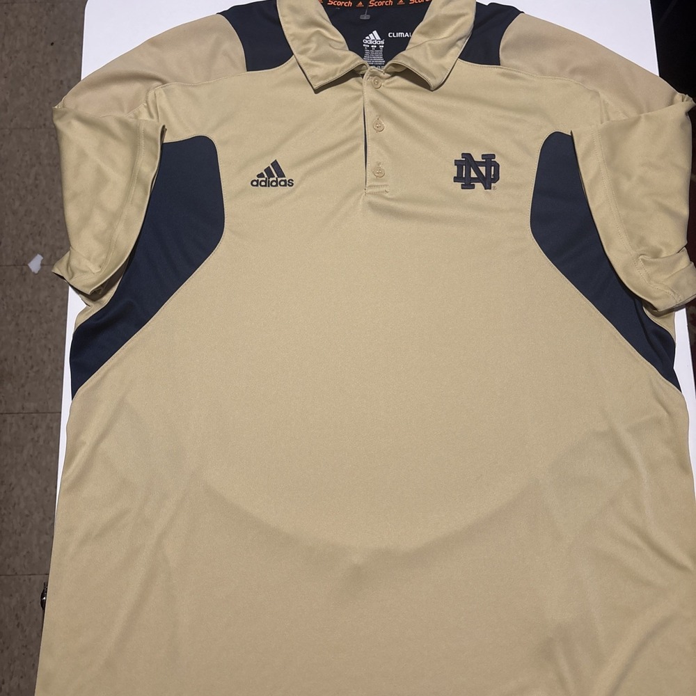 Notre Dame Fighting Irish Adidas Climalite Scorch Polo Shirt Mens XL Gold Flaw